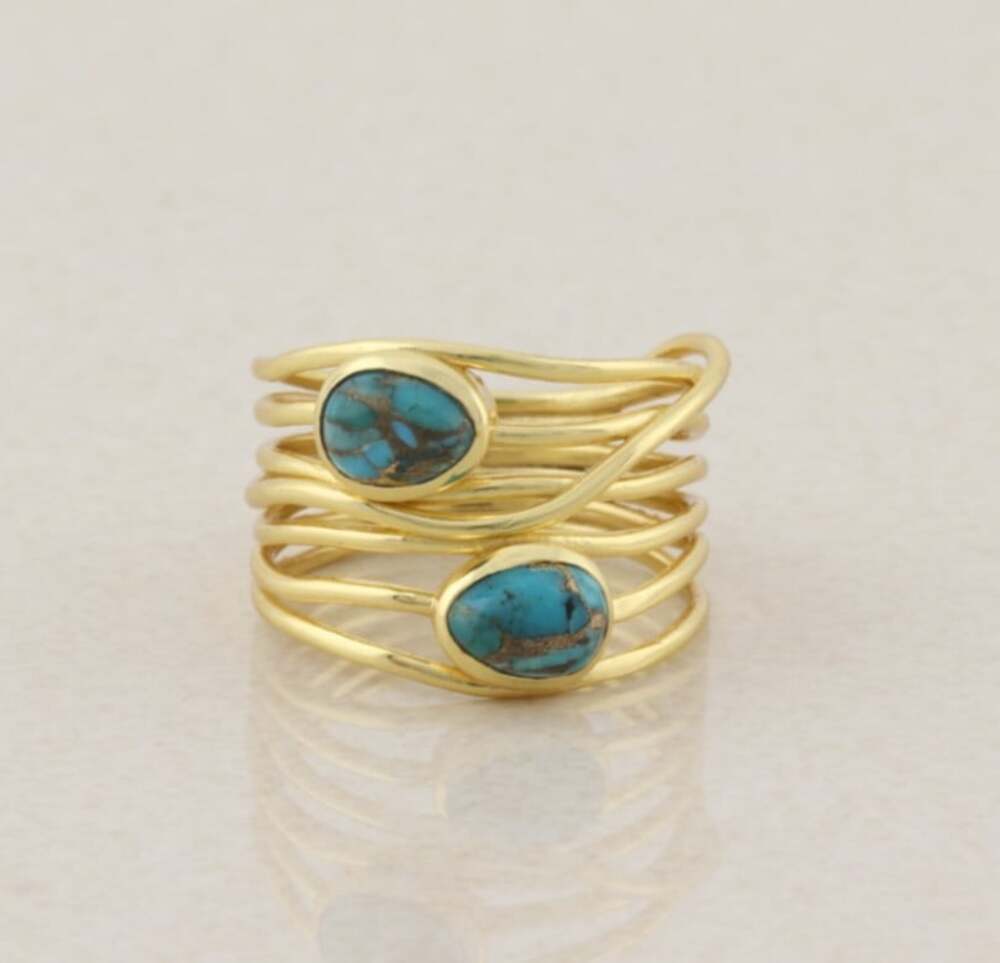 18k Gold Over Sterling Silver Turquoise Ring Size 8